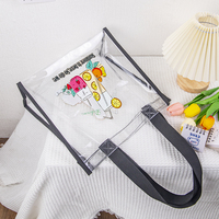 Sac fourre-tout en PVC transparent recyclé, écologique, pour le shopping, avec logo personnalisé imprimé, motif tournesol, sac de shopping d'été