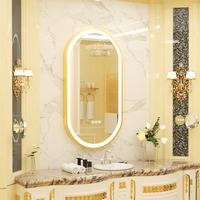 Miroir de Salle de Bain Ovale à Cadre Doré avec Livraison Rapide, Éclairage LED, Anti-Buée, Intelligent, Idéal pour Dropshipping