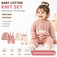 Nuevo Conjunto de Punto para Bebé con Pompones, 100% Algodón, Pantalones con Tirantes, Cárdigan, Conjuntos para Niños Pequeños, Personalizado