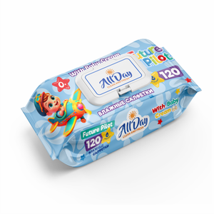 Allday Blue Cream Wet Wipes 120 Sheets Gentle Daily Care Organic <b>Cotton</b> Soft <b>Tissue</b> for Sensitive Skin Wholesale Pack - Product Image 1