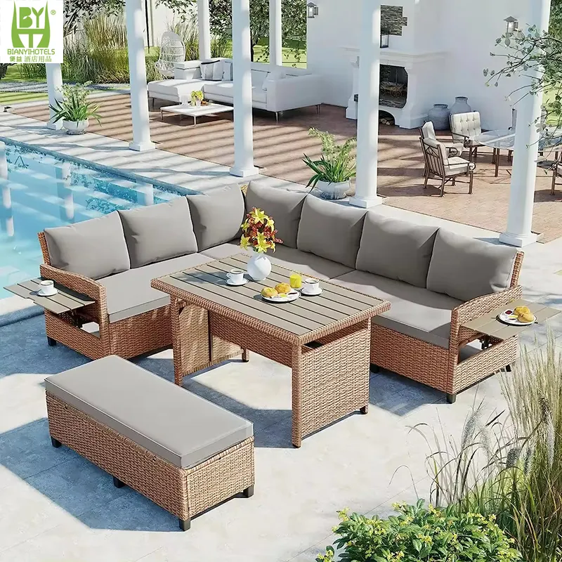 Wholesale Latest Design Style Modern L Shape Outdoor Patio Corner Teak Wood Sofa Garden Furniture Set