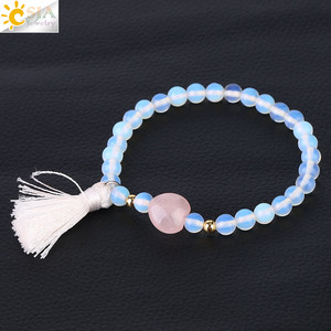 CSJA caldo stile bohémien gioielli naturale 6mm <span class=keywords><strong>quarzo</strong></span> <span class=keywords><strong>rosa</strong></span> pietra perline nappa ciondolo braccialetto donna braccialetto all'ingrosso F339 - Product Image 5
