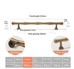 Brass Bamboo Shape Eco-Friendly Wardrobe Door Handles American Modern Minimalist Luxury Gold <strong>Drawer</strong> Pulls for Cabinet Wine - Product Image 4