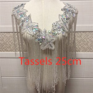 Col brodé pour mariage à une seule face avec des glands perlés, appliques pour le décolleté avec franges - Product Image 3