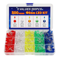 Diode électroluminescente LED F5 5mm en boîte - 5 couleurs - 100 pièces par couleur - Total 500 pièces