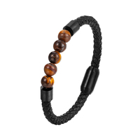 Bracelet en cuir tressé véritable pour homme, marque Alin, design de mode artisanal, fermeture magnétique, perles œil de tigre