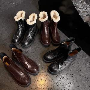 New Sheepskin Lambskin Side Zipper <b>Waterproof</b> Anti-slip <b>Ankle</b> <b>Boots</b> in Solid Color Casual Warm Fashionable Versatile for Women - Product Image 5