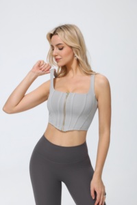 Set Top Corto con Scollo Quadrato e Cerniera, Leggings a Vita Alta, Completo Yoga Senza Cuciture, Abbigliamento Sportivo Due Pezzi - Product Image 2