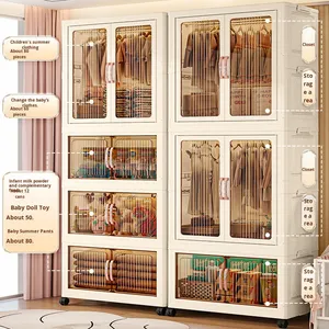 Armario de Almacenamiento de <span class=keywords><strong>Ropa</strong></span> Moderno y Sostenible de Plástico PP a Prueba de Polvo, para Sala de Estar, de Gran Capacidad, 60L, de Pie - Product Image 2