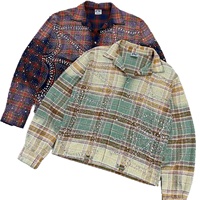 Camisa de Invierno para Hombre, de Manga Larga, con Pedrería y Cristales, Estilo Europeo Americano, de Poliéster y Algodón, Gran Venta