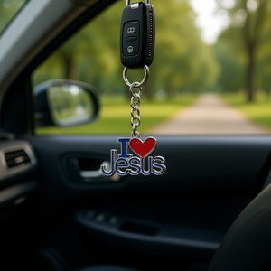 Everbright Trading Inc. Llavero Portamonedas 'I Love Jesus' de Acero Inoxidable con Luz UV Offset para Llaves de Coche, Accesorio de Regalo Religioso - Product Image 2