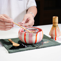 Ensemble de thé Matcha en céramique sous glaçure peinte à rayures, 4-8 pièces, avec bec verseur, fouet, support et accessoires Chasen – Nouveauté très prisée