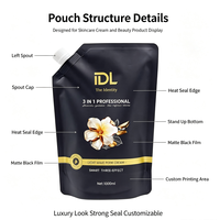 Pochette souple de luxe personnalisée avec bec verseur, noire mate et or, pour crème capillaire permanente et emballage de liquides cosmétiques