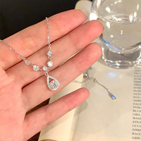 Collier élégant en argent sterling 999, bijoux fins minimalistes, forme de larme, zircon, pour les anniversaires et les mariages
