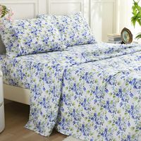 Nouvel ensemble de draps de lit quatre pièces en Tencel à imprimé floral, doux, respirant, avec poches profondes, anti-plis et rafraîchissant