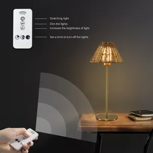 Restaurant Table Lamps Rechargeable Light Lampshade Metal Bamboo Lamp Shade Led Table Cordless Table Lamp