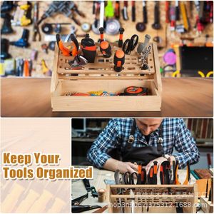 Wooden Tool Rack Screwdriver Storage Organizer <b>Desktop</b> Repair Tool Holder With Drawer For Workshop Home Use - Product Image 3