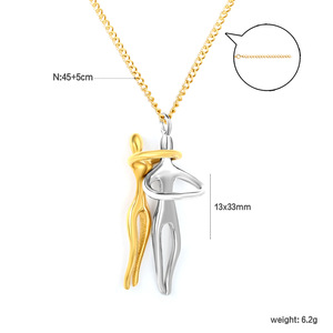 Collier chaîne de clavicule pour couple, en acier inoxydable, pendentif bicolore 13x33mm, 45+5cm, bijou cadeau - Product Image 1