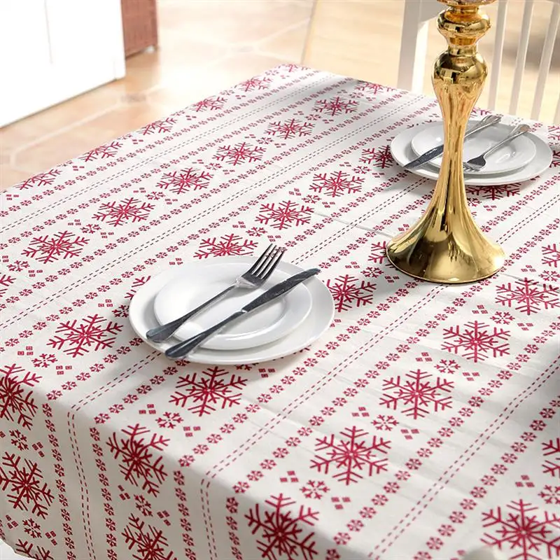 Simple terylene cotton hemp red snow Christmas tablecloth printed coffee table cloth