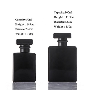 Özel parlak siyah kare boş parfüm şişesi 50ml 100ml pompa püskürtücü mühür ile XF-15 toptan - Product Image 2