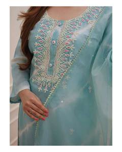 FABZONE, costume en soie pure Chanderi, dernier design, le plus vendu, avec dupatta en organza pour femmes, tenue de soirée, pour l'exportation, fabricant - Product Image 3