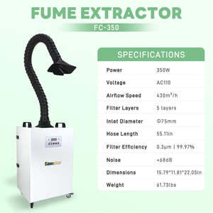 <span class=keywords><strong>Extractor</strong></span> <span class=keywords><strong>de</strong></span> Humo y Polvo Láser <span class=keywords><strong>de</strong></span> CO2 Fumeclear FC-350 <span class=keywords><strong>de</strong></span> 350W con Filtro <span class=keywords><strong>de</strong></span> Carbón HEPA <span class=keywords><strong>para</strong></span> Corte y Grabado Dental - Product Image 4