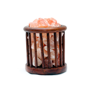 Lámpara de Sal del Himalaya con Diseño de Cesta de Madera Estilo Pirámide, Luz de Cristal de Roca Rosa, Lámpara Decorativa de Bienestar en Venta - Product Image 6