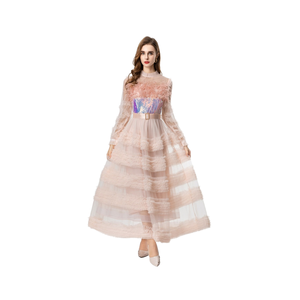 <span class=keywords><strong>Vestido</strong></span> largo de tul de lujo en capas con <span class=keywords><strong>plumas</strong></span> y cintura con cinturón para otoño boda invitado noche fiesta banquete <span class=keywords><strong>vestido</strong></span> - Product Image 1