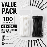 Attaches-câbles autobloquantes mini 4,8x120mm, 100 pièces, noir et blanc, en nylon, à forte adhérence, pour l'organisation de fils et cordons, sangles de fixation, lot