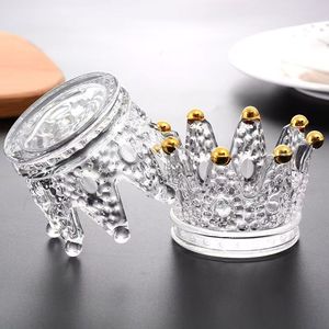 <b>Crystal</b> Crown Glass Jewelry Box With Gold Accents <b>Standing</b> Type Decorative Storage Tray For Desktop Display - Product Image 1