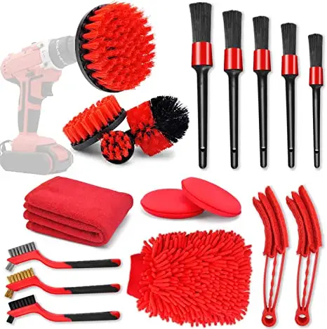 Kit d'outils de nettoyage de voiture 18 pièces avec ensemble de brosses de détail de voiture, ensemble de brosses de forage de détail automatique