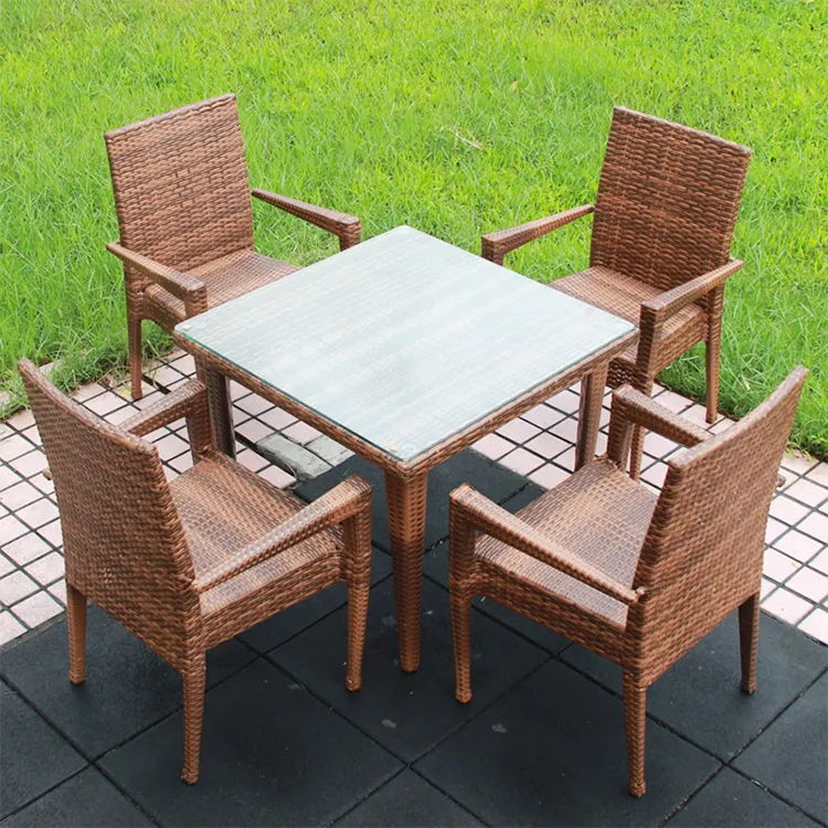 Conjunto de mesa de ratán para restaurante al aire libre, comedor para 4 personas, cafetería y silla, muebles de Patio y jardín