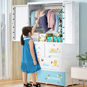 70 cm breite Kunststoff Karikatur Baby-Kleiderschrank Kleidung Spielzeug Haushalt Sundries Organisator faltbarer Ablageschrank mit Schubladen