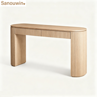 Console moderne en chêne massif cannelé avec 2 tiroirs, table d'appoint à bords arrondis pour entrée, couloir, villa et intérieur de maison