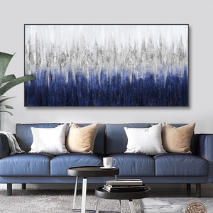 Tóm tắt phòng khách tường trang trí vải sơn dầu vẽ tay 100% thủ công trừu tượng màu xanh xám nghệ thuật cảnh quan hiện đại - Product Image 2
