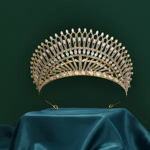 ROMANTISCHE Luxus Gold Zirkonia Braut Diademe Kristall Royal Queen Festzug Kronen