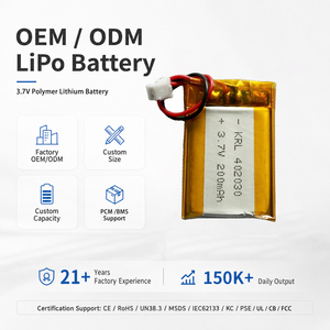 Batteria Lipo UL KC 200mAh 402030 con PCB, Fornitore B2B di Batterie agli Ioni di Litio Polimeriche per Sistemi di Interfono e Accesso Wireless - Product Image 1