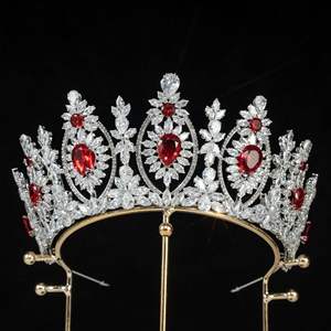 Couronne de mariée européenne américaine Diadème Zircon Bandeau Chapeaux Baroque Accessoires de cheveux transfrontaliers Diadèmes de mariage en cuivre de grande taille - Product Image 3