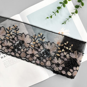Cinta de Encaje de Malla Floral Bordada con Cuentas al por Mayor <span class=keywords><strong>para</strong></span> Decoración de Vestidos de Novia y Vestidos de Noche - Product Image 3