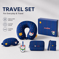 Set Perlengkapan Perjalanan Anak Kartun Kustom: Bantal Leher, Masker Mata, Tas Kosmetik, Tempat Paspor, Kotak Hadiah