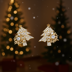 Pendientes de tuerca con diseño de árbol de Navidad dorado E3316 con cristales de imitación para mujer, joyería de fiesta, diseño moderno y lindo - Product Image 2