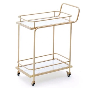 SWT China Kitchen <strong>Gold</strong> Metal Marble Push Wine Holder Serving Bar Cart <strong>Trolley</strong> With Wheel - Product Image 2