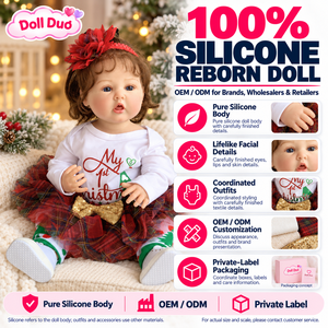 Poupée Duo personnalisée de 18 pouces, poupée Reborn en silicone à corps entier, cheveux ondulés, jupe tartan blanche, cadeau de Noël - Product Image 1