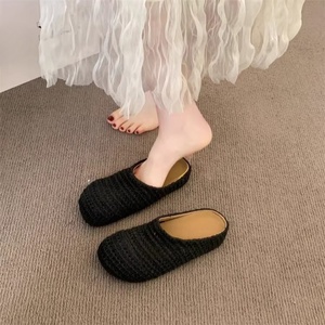 2025 New Style <b>Half</b> Slippers Women Retro Summer Outer Wear Beach Sandals Leather Lining Home Soft Bottom Shoes - Product Image 3