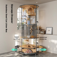 Villa pour chat en verre de luxe, arbre à chat multi-niveaux avec bac à litière intégré, grande cage en bois et métal pour animaux domestiques, pour la maison, vente en gros