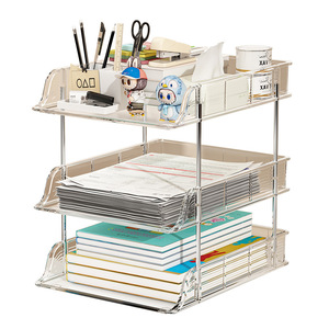 Organizador de oficina de acrílico, estante de almacenamiento, tipo rectangular transparente para escritorio, para documentos, libros, papelería - Product Image 5
