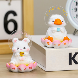 Figurine de grenouille et de chien en résine porte-bonheur, décoration de bureau, cadeau Feng Shui éclairé pour filles, cadeau d'anniversaire, fournitures de bureau - Product Image 4