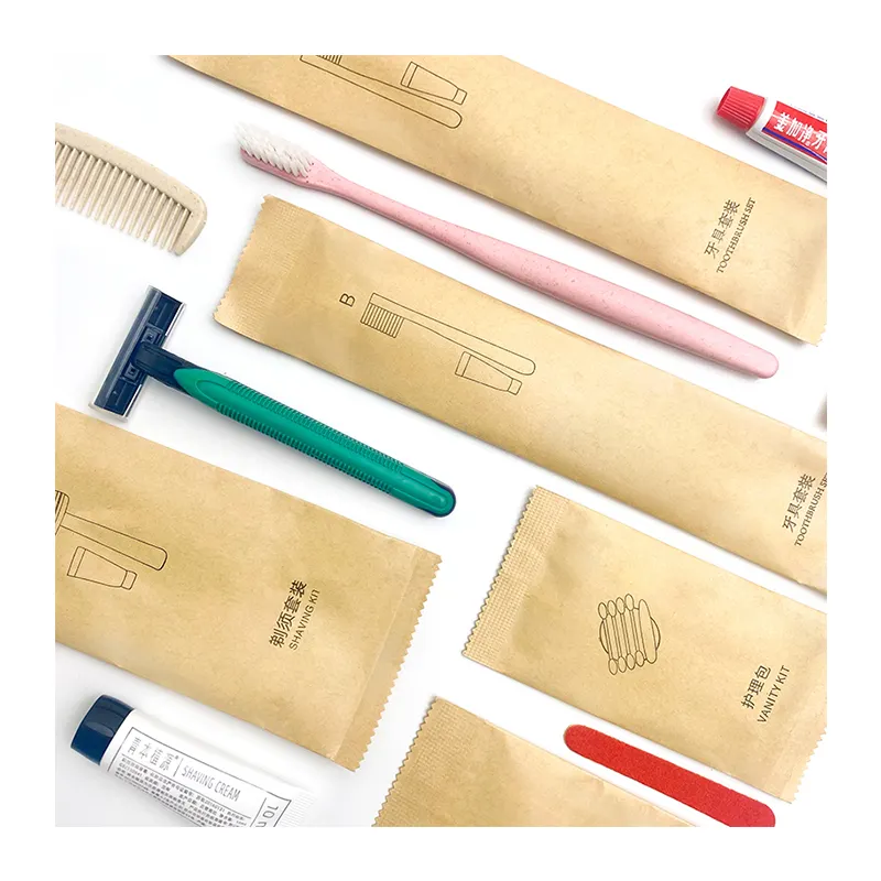 Custom hotel toiletries Kraft paper packaging Hotel Facilities Shaving dental comb set