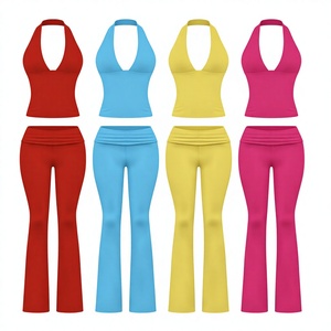 Set Loungewear di Alta Qualità per <span class=keywords><strong>Donna</strong></span>, Top Yoga Personalizzato con Pantaloni a Zampa, Completo <span class=keywords><strong>Estivo</strong></span> Due Pezzi - Product Image 2