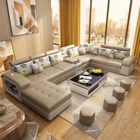 Ensemble de canapés modernes en tissu avec table basse en U et meuble TV pour petits et grands salons, style simple, rembourrage en éponge